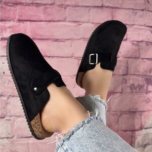 Wild Diva Black Flats with Silver Buckle